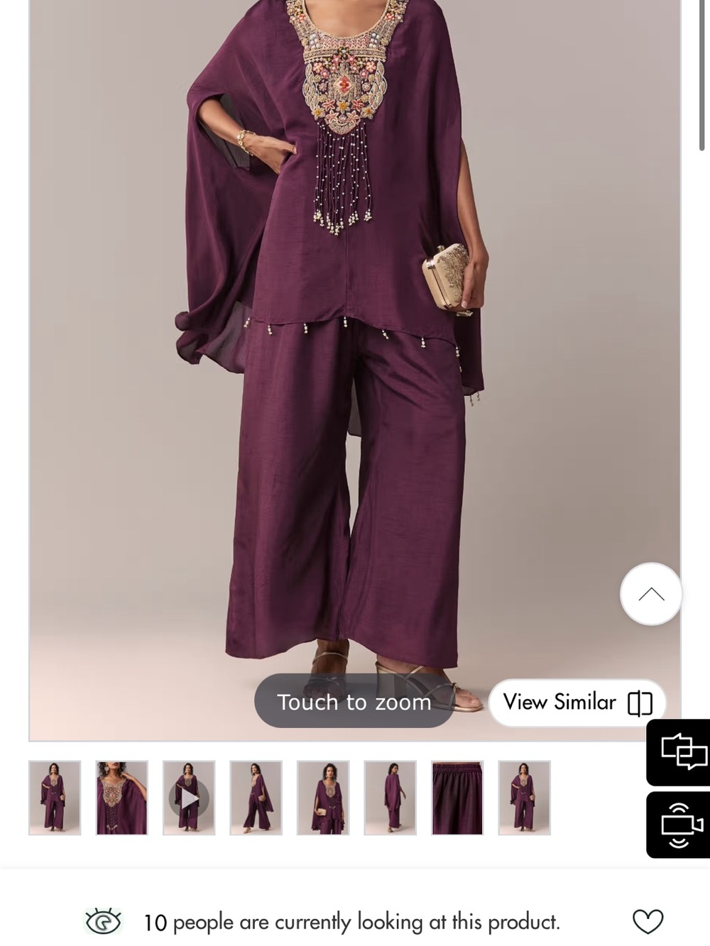 Embroidered Wide-Leg Pants and Tunic Set in Plum